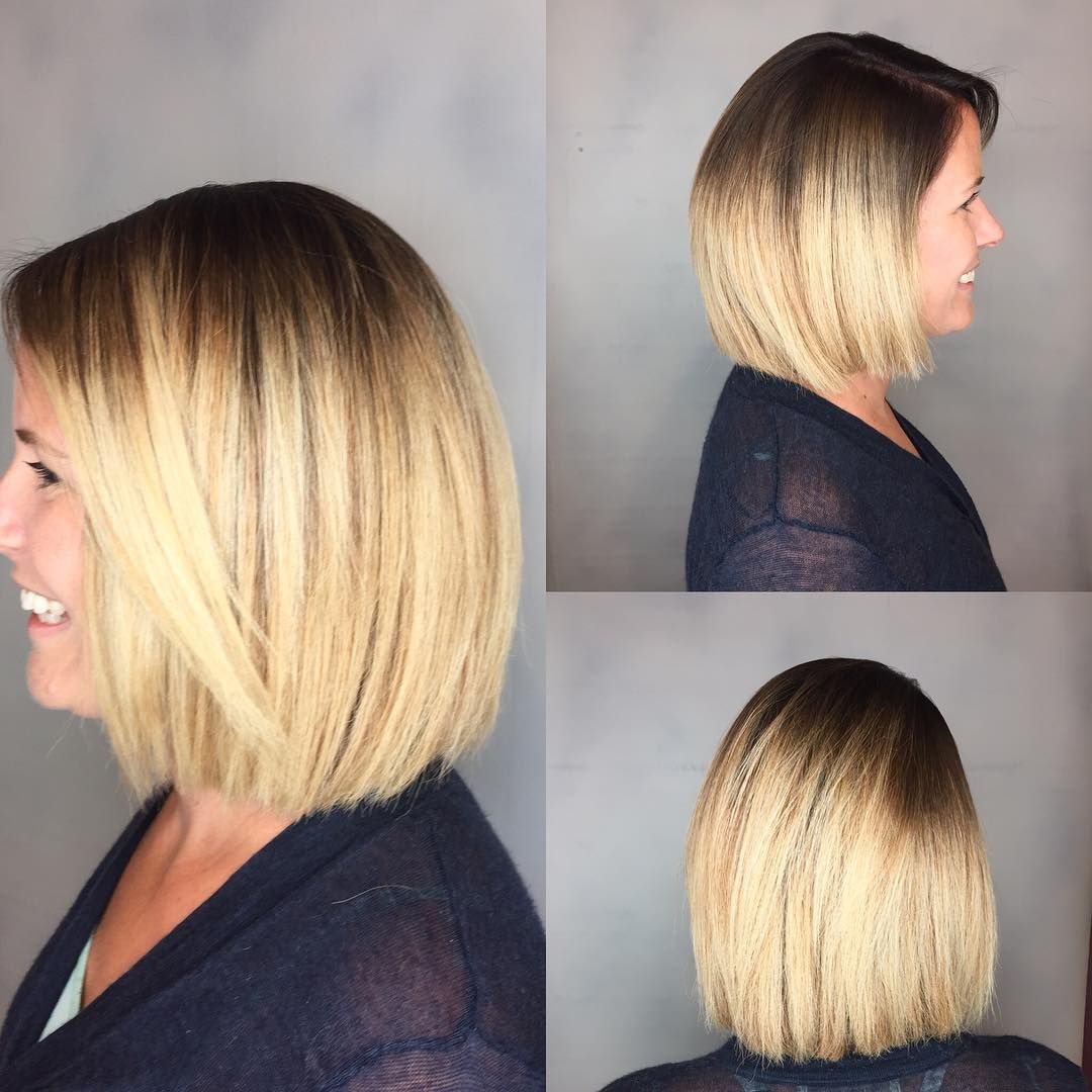 Blond bob z ciemną nasadą Blond ombre bob pokazany z boku i z tyłu